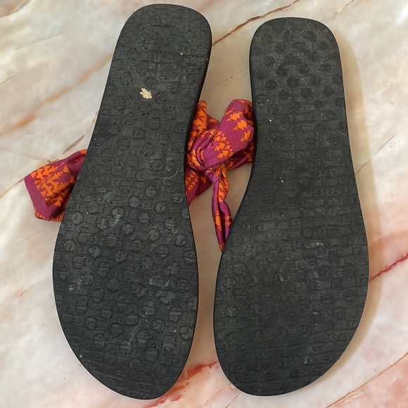 Sanuk Yoga Mat Sling Sandal Purple Orange Tribal Fabric Women’s size 9 Summer - Picture 7 of 7